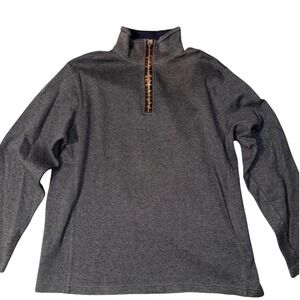 Tommy Hilfiger Mens Quarter Zip Pullover Gray Leopard Print Trim Size M